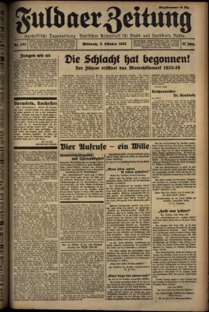 Erste Ausgabe vom Mittwoch, den 09. Oktober 1935.