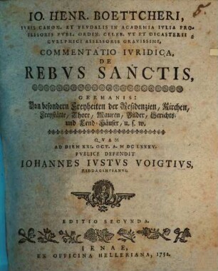 Commentatio iur. de rebus sanctis