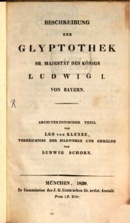 Beschreibung der Glyptothek Sr. Majestät des Königs Ludwig I. von Bayern