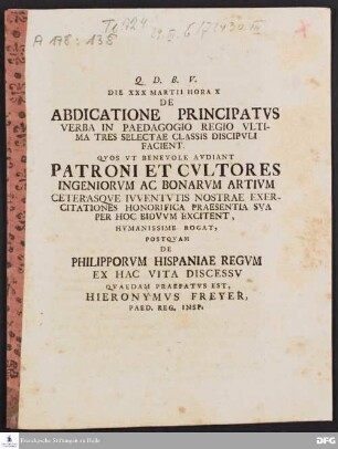 De abdicatione principatus verba in Paedagogio Regio ultima tres selectae classis discipuli facient.