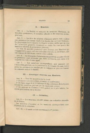 III. Avantages réservés aux Membres.