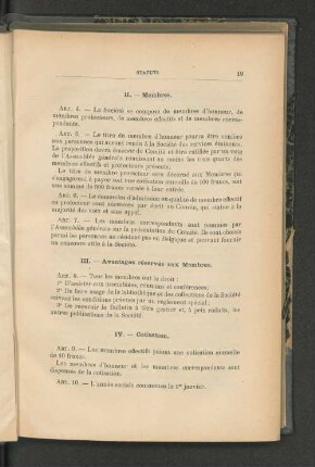 III. Avantages réservés aux Membres.