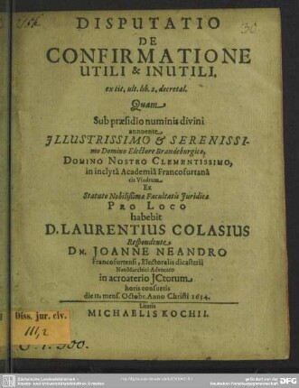Disputatio de confirmatione utili & inutili