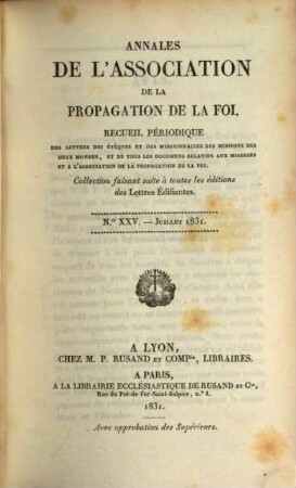 Annales de l'Association de la Propagation de la Foi : recueil périodique de l'Association de la Propagation de la Foi. 5. 1831/32