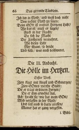 Die III. Andacht. Die Hölle im Hertzen.