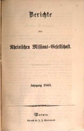 Berichte der Rheinischen Missionsgesellschaft. 1860