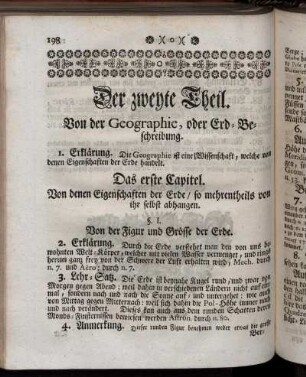 Der zweyte Theil. Von der Geographie, oder Erd-Beschreibung.