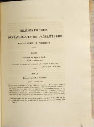 Relations politiques des Pays-Bas et de l'Angleterre sous le règne de Philippe II, 5