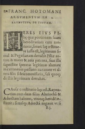 Argumentum in c. Raynutius, de testam.
