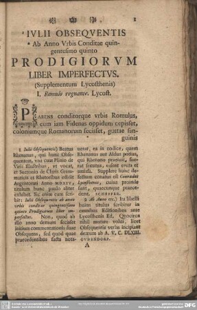 Ab Anno Urbis Conditae quingentesimo quinto Prodigiorum Liber Imperfectus