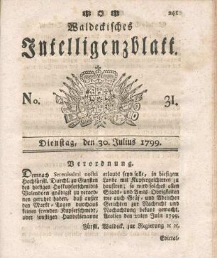 No. 31, Dienstag, den 30. Julius 1799