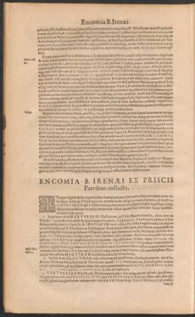Encomia B. Irenaei Ex Priscis Patribus collecta.