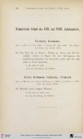 Französische Schule des XVII. und XVIII. Jahrhunderts (Nr. 60 - 61)
