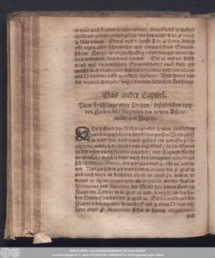 Das ander Capitel. Vom Frühlinge oder Lentzen/ deßgleichen von den Herren und Regenten des newen Astronomischen Jahres.