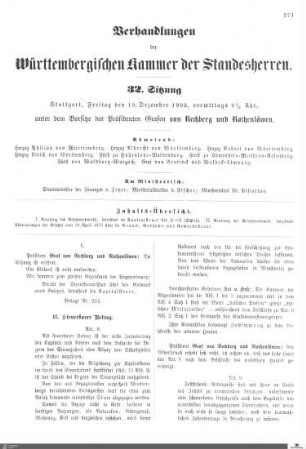 32. Sitzung, Stuttgart, 19.12.1902