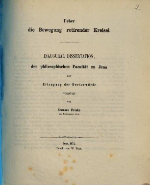 Ueber die Bewegung rotirender Kreisel : Inaugural-Dissertation