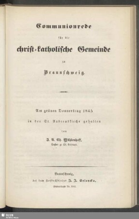 Communionrede für die christ-katholische Gemeinde zu Braunschweig