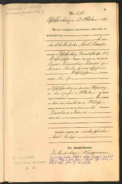 Standesamtsbuch der Stadt Aschaffenburg: Geburten 365/1900 - 184/1901