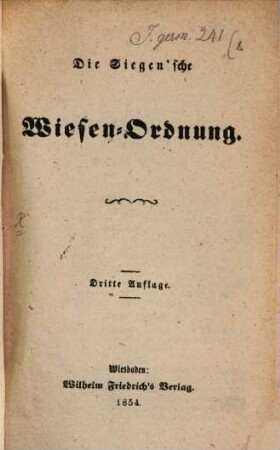 Die Siegen'sche Wiesen-Ordnung