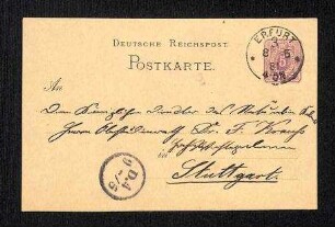 Postkarte an Ferdinand Krauss (Königl. Naturalien Kabinet)