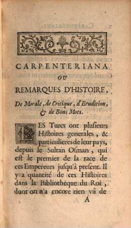 Carpentariana Ou Remarques D'Histoire, De Morale, De Critique, D'Erudition, Et De Bons Mots