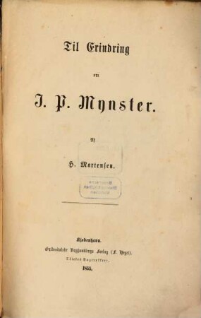 Til Erindring om J. P. Mynster