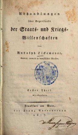 Abhandlungen über Gegenstände der Staats- und Kriegswissenschaften : mit Kupfern, 1