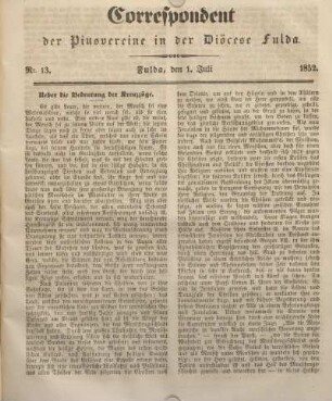 Nr. 13. Fulda, den 1. Juli 1852.