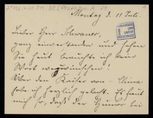 Brief von Anna Plothow an Wilhelm Schwaner