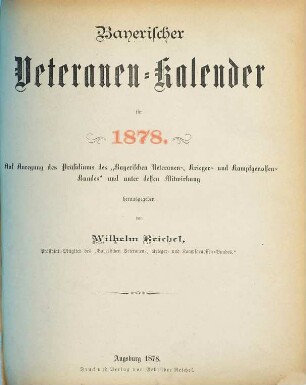 Bayerischer Veteranen-Kalender : für ..., 1878
