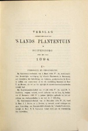 Verslag omtrent den staat van 's Lands Plantentuin te Buitenzorg. 1894