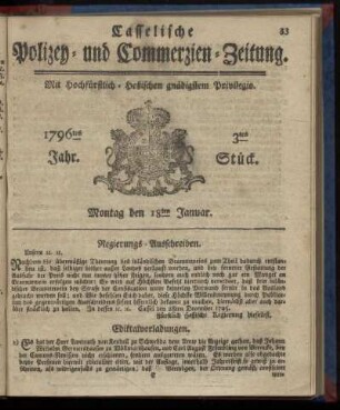 3tes Stueck, Montag den 18ten Januar. 1796