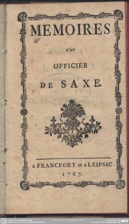 Mémoires D'Un Officier De Saxe