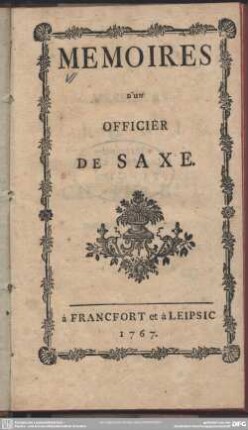 Mémoires D'Un Officier De Saxe