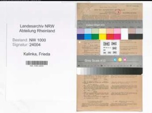 Entnazifizierung Frieda Kalinka, geb. 05.10.1898 (Telefonistin)