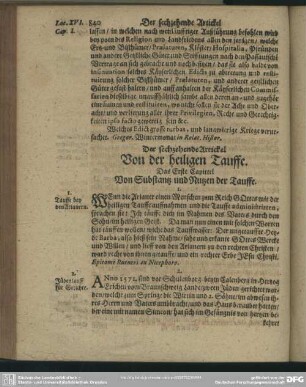Der sechszehende Artickel Von der heiligen Tauffe