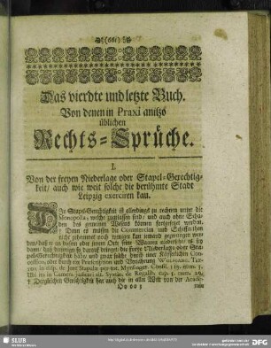 Das vierdte und letzte Buch. Von denen in Praxi anitzo üblichen Rechts-Sprüche