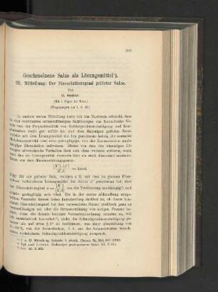 Geschmolzene Salze als Lösungsmittel. III. Mitteilung: Der Dissociationsgrad gelöster Salze