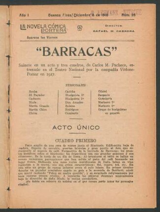 1918002600: Barracas : sainete en un acto y tres cuadros