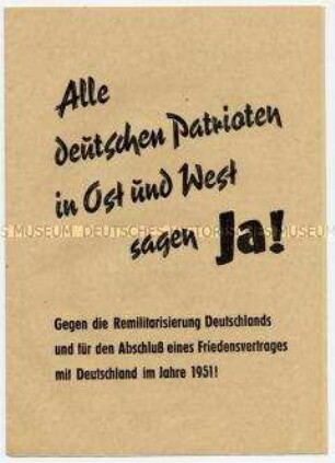 Wahlagitation zur Volksbefragung für Friedensvertrag, gegen Remilitarisierung