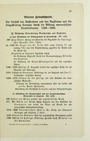 Vierter Zeitabschnitt. Der Verfall des Kaisertums und des Papsttums und die Neugestaltung Europas durch die Bildung monarchischer Einheitsstaaten. 1268-1493