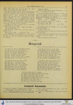 Europäische Regententafel.