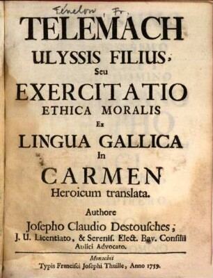 Telemach Ulyssis Filius, Seu Exercitatio Ethica Moralis