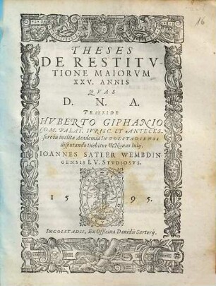 Theses De Restitvtione Maiorvm XXV. Annis