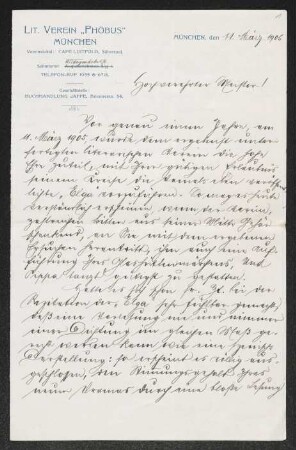 Brief von Lion Feuchtwanger von Literarischer Verein "Phoebus"  an Gerhart Hauptmann