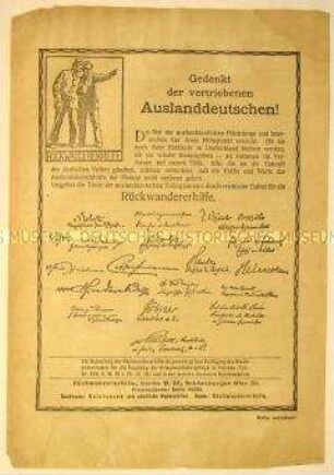 Solidaritäts- und Spendenaufruf der Rückwandererhilfe zur Unterstützung auslandsdeutscher Flüchtlinge und Internierter