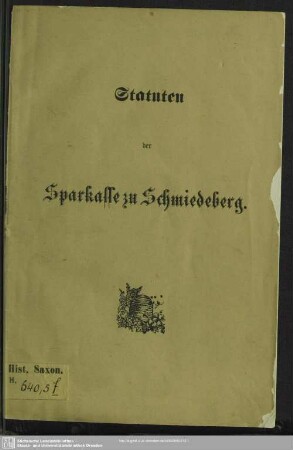 Statuten der Sparkasse zu Schmiedeberg