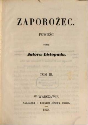 Zaporożec : Powieść. Przez autora Listopada, 3