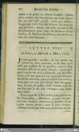 Lettre DXXV. A Paris, ce Mécredi 2. Mars, 1689