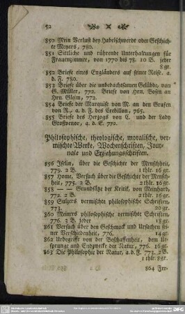 Philosophische, theologische, moralische, vermischte Werke, Wochenschriften, Wochenschriften, Journale und Erziehungsschriften